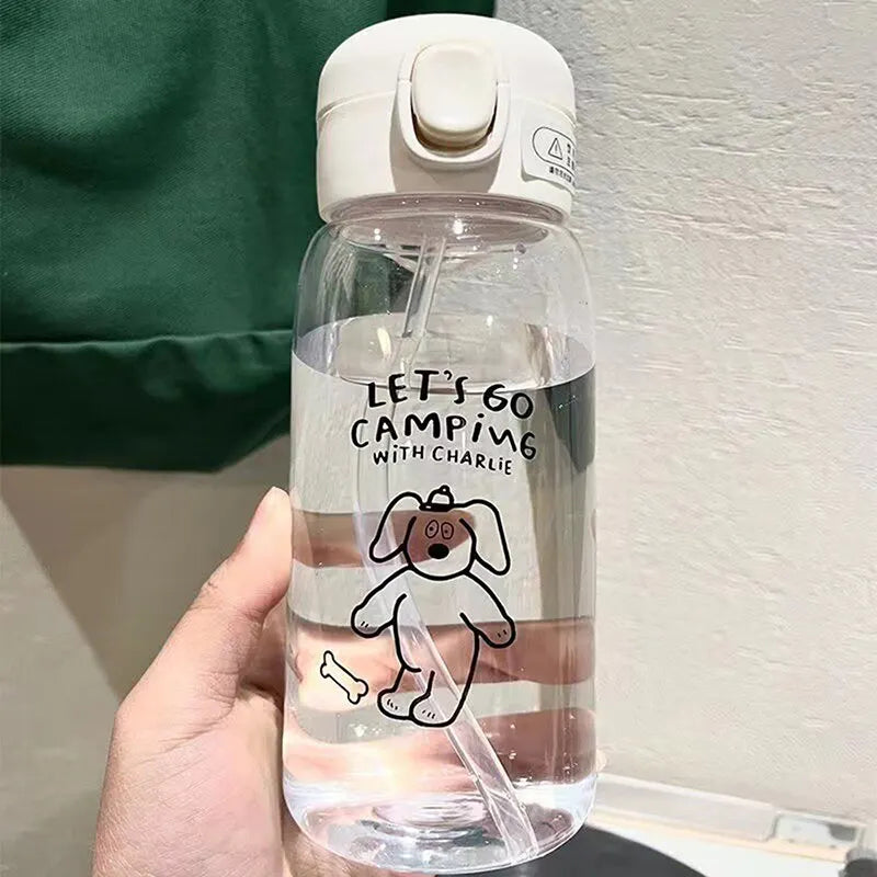 Plastic Water Bottle Water Cup With Straw Simple Large Capacity Portable Drop Resistant And Portable Cup Cartoon Ice Suction Cup Peaceful Pleasures Health and Wellness
