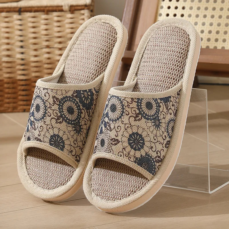 Summer Linen Indoor Slippers | Breathable EVA House Slides Indoor House Slippers Peaceful Pleasures Health and Wellness DB 42-43