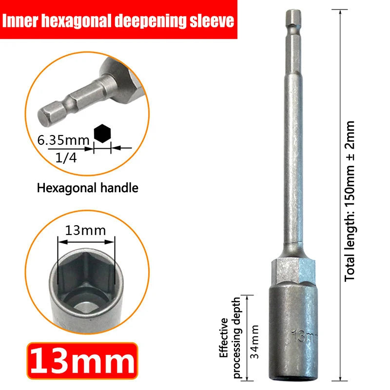 Hex Drill Socket Bit 5.5–19mm | 150mm Extension Bar