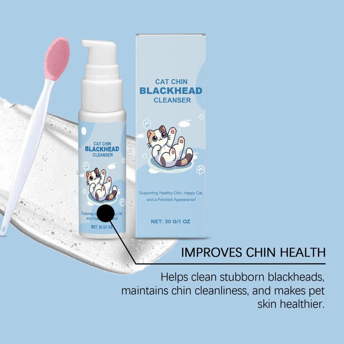 Pet Chin Cleaner Kit – Grooming Lotion & Brush for Cats & Dogs