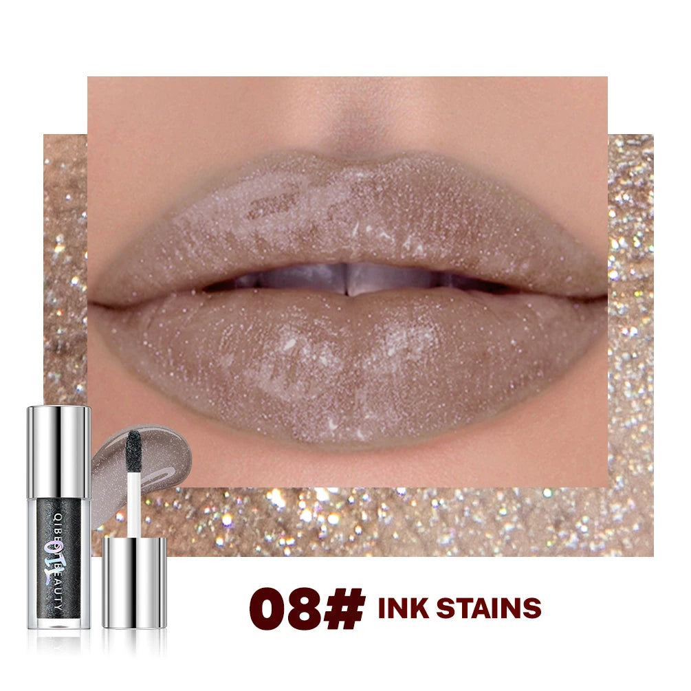 QIBEST Sparkling Diamond Lip Gloss Mirror Moisturizing Non-Sticky Cup Long Lasting Shimmer Lip Glaze Glitter Liquid Lipstick Peaceful Pleasures Health and Wellness 08
