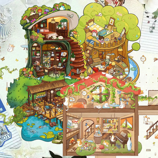 Bview Art 3D House Stickers Cartoon Scene DIY Scrapbook Journal Peaceful Pleasures Health and Wellness