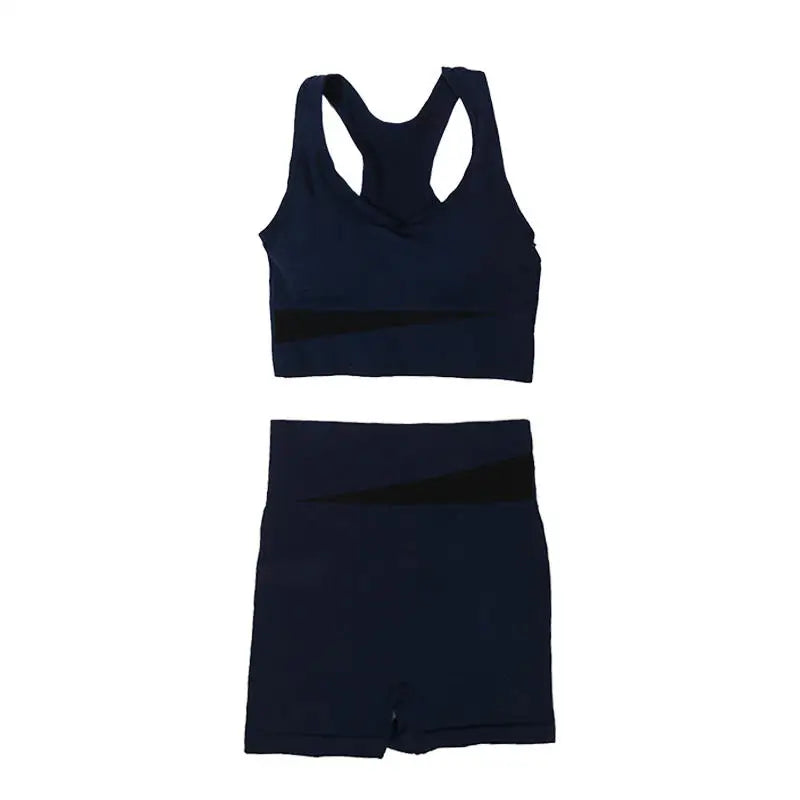 Yoga Suit Set Peach Color Fast Drying High Waist and Hip Lifting Fitness Set Running Shock-absorbing Exercise Set For Women Peaceful Pleasures Health and Wellness navy blue S