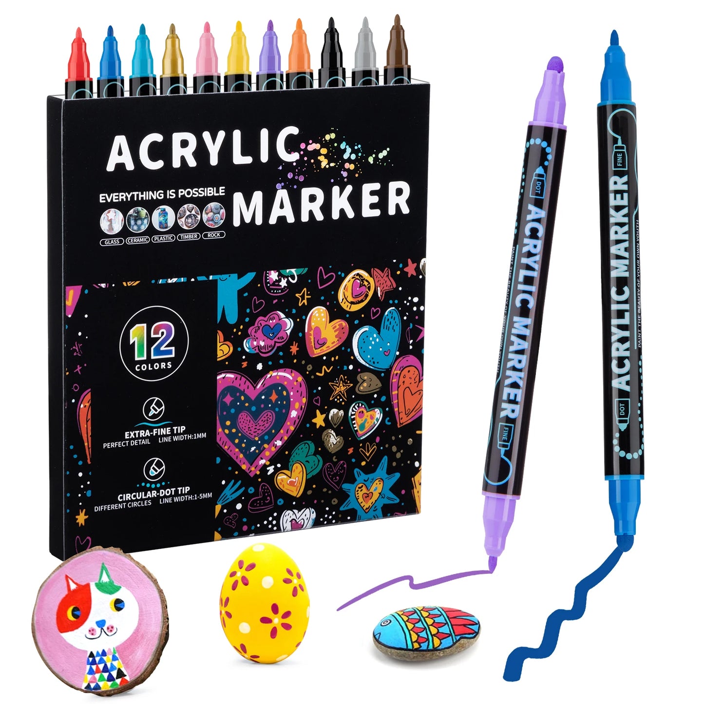 Double-ended Acrylic Paint Markers 12 36 Colors Overlayable Quick-dry