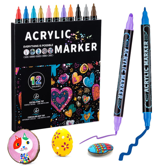 Double-ended Acrylic Paint Markers 12 36 Colors Overlayable Quick-dry Peaceful Pleasures Health and Wellness 12 colors