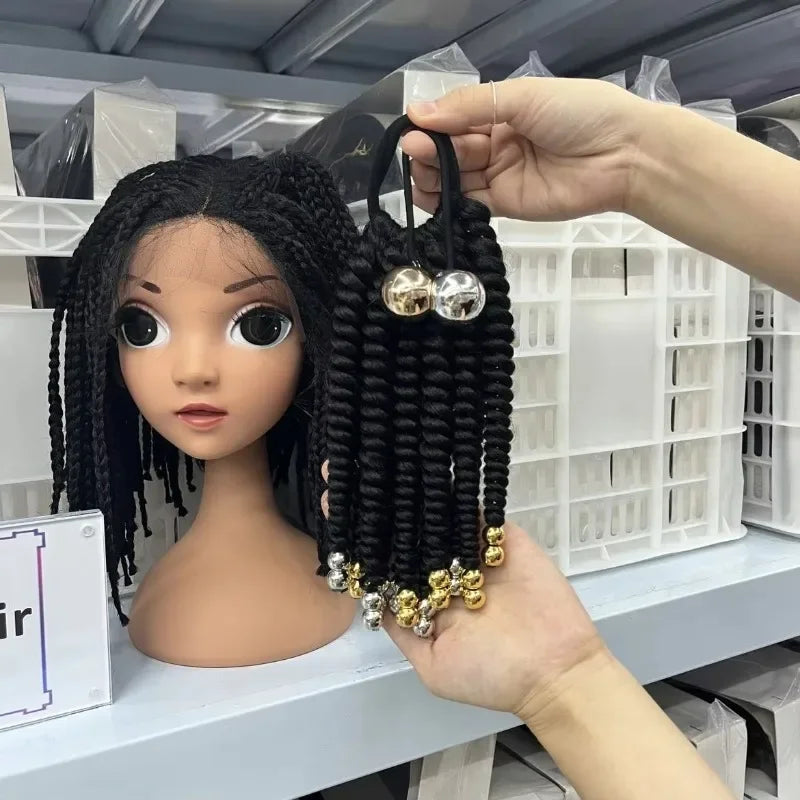 Custome- Braded Ponytails for Kids 8in Kids Box Braid Ponytail Hair Extension Synthetic with Big Bubbles Balls Peaceful Pleasures Health and Wellness