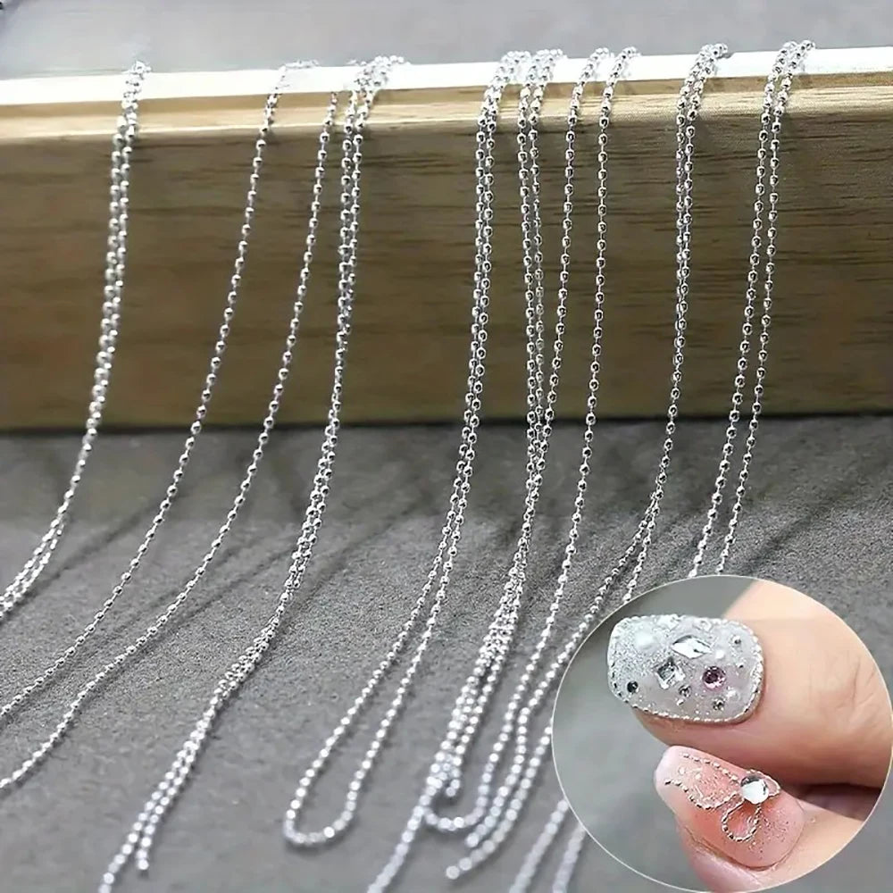 Micro Bead Chain Nail Art Decoration, Silver Gold 50cm Ball Chain for Stylish Manicures, Odorless Nail Accessory, for Hand Feet Peaceful Pleasures Health and Wellness 1M Silver China Mainland