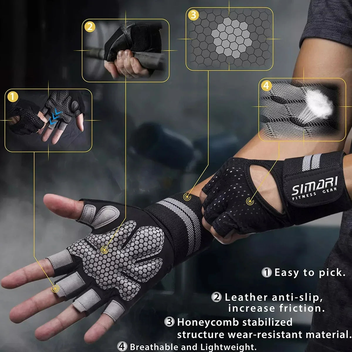 1 Pair Half Finger Gym Fitness Gloves, Men's and Women's Exercise Wristband Support Protect Sports Dumbbell Fitness Gloves Peaceful Pleasures Health and Wellness