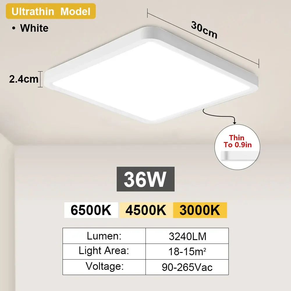 RUNTOIN Square LED Panel Ceiling Light | Ultra-Thin Flush Mount