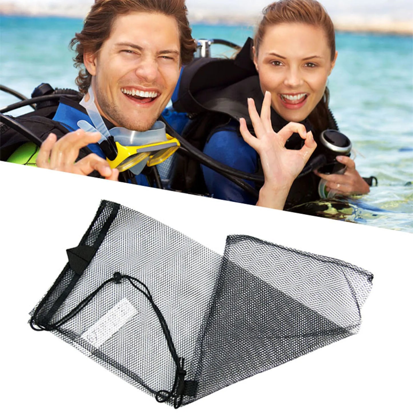 Diving Drawstring Mesh Bag Diving Net Bag with Secure Drawstring Closure for Sports Equipment Gym Beach Peaceful Pleasures Health and Wellness
