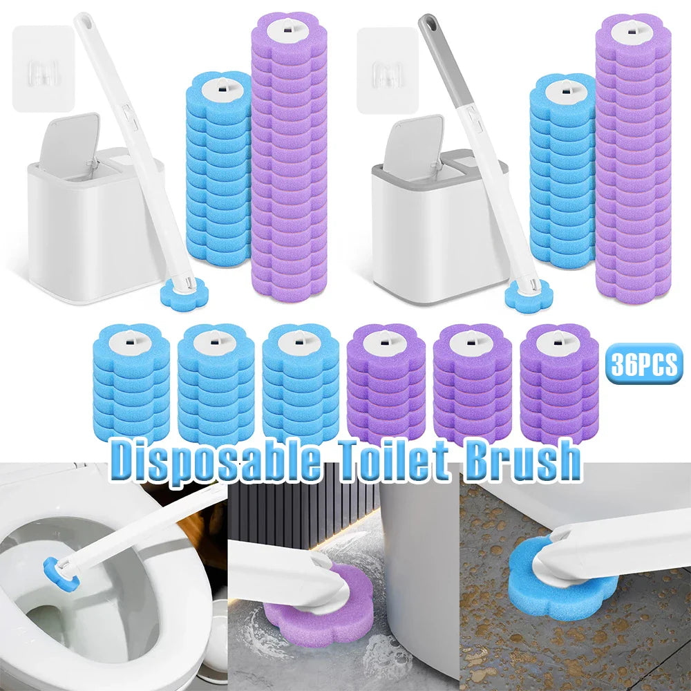 Disposable Toilet Brush Kit – Auto-Lid, Long Handle & 30 Heads