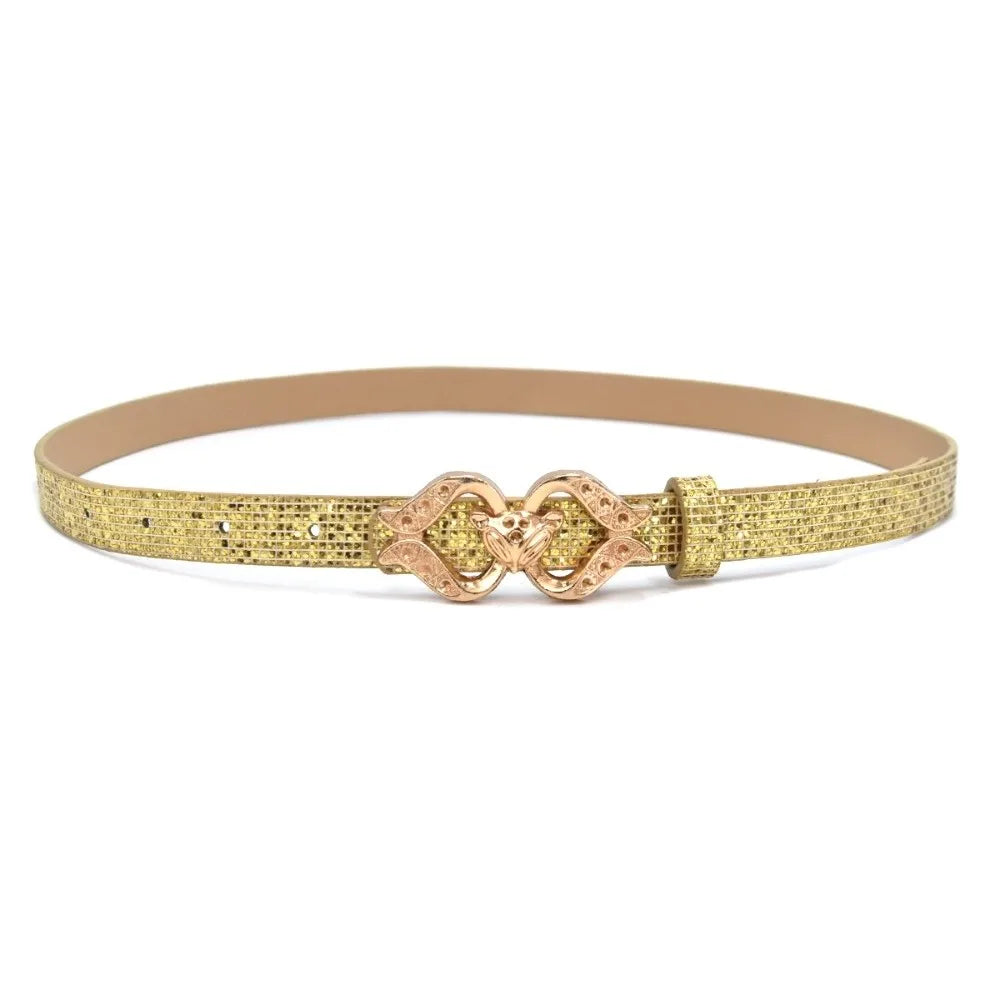 Women's Rhinestone Glitter Belt – Fox Buckle PU Leather