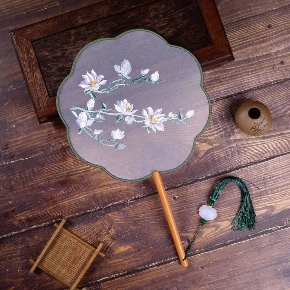 Vintage Silk Embroidery Fan | Floral Hanfu Accessory & Dance Prop