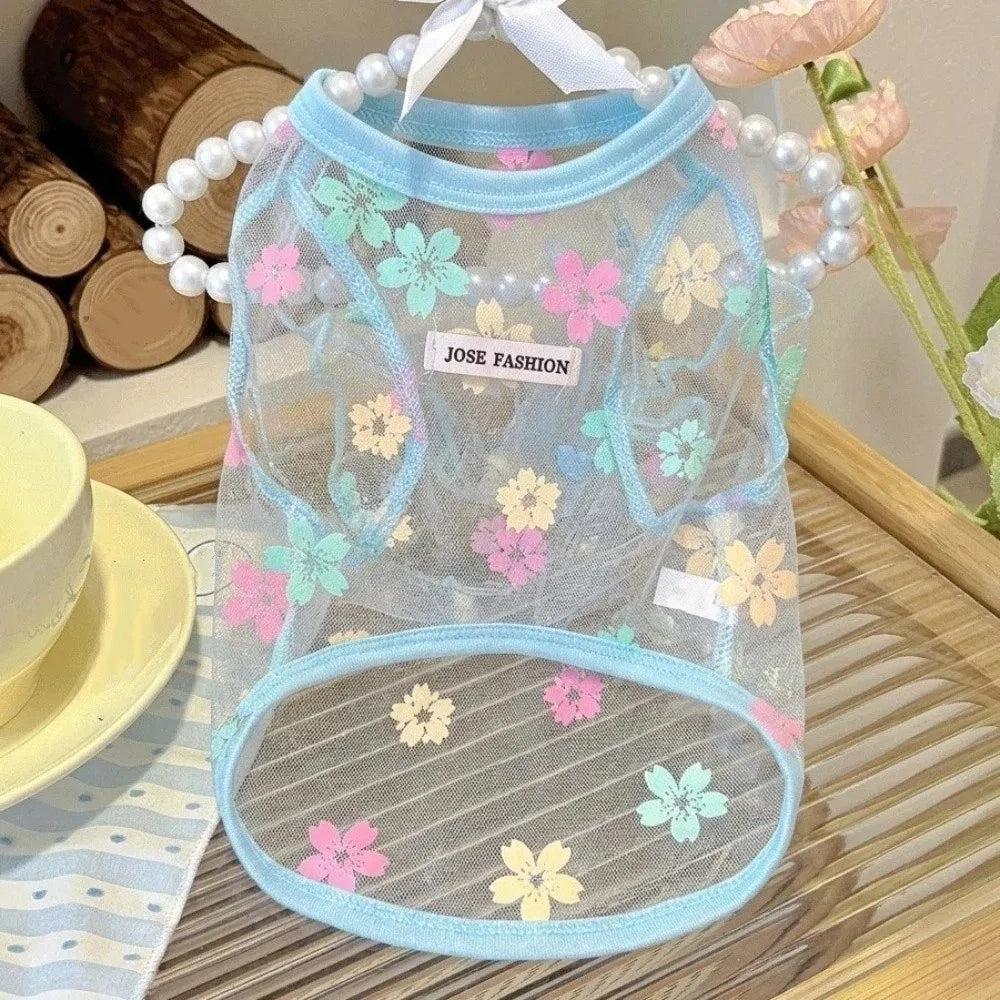 Floral Cooling Dog & Cat Mesh Vest | Breathable Summer T-Shirt
