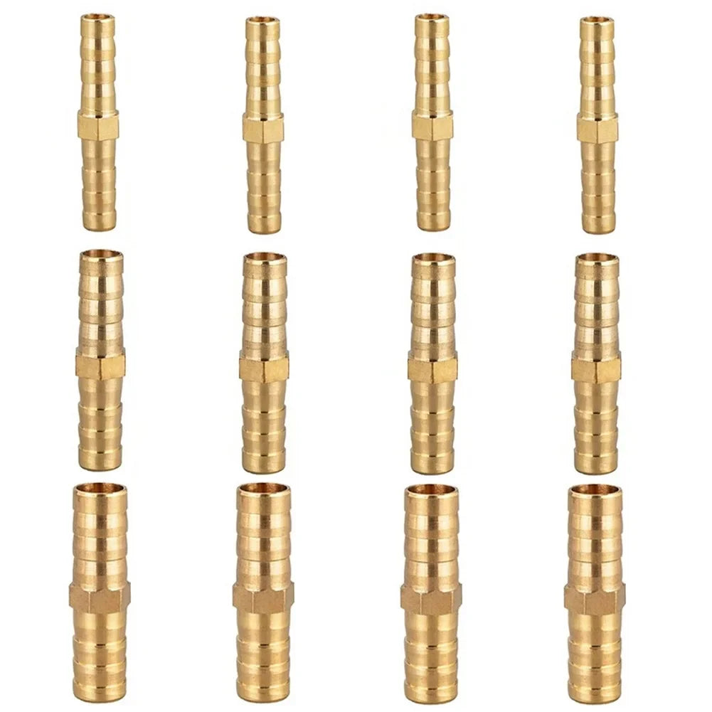 12-Pc Brass Straight Barb Hose Connectors 6/8/10mm Set