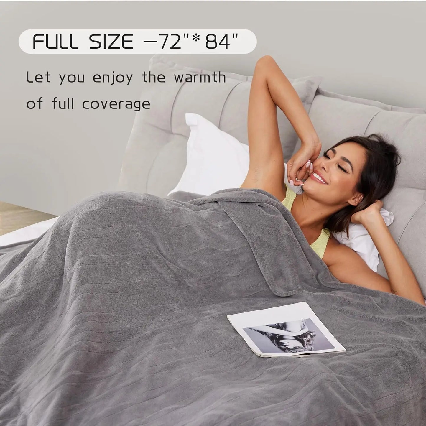Full Size Electric Heated Blanket – 4 Levels, Light Gray Peaceful Pleasures Health and Wellness