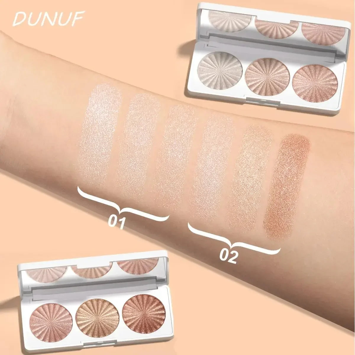 DUNUF 4-in-1 Baked Highlighter Palette – Waterproof Face Makeup