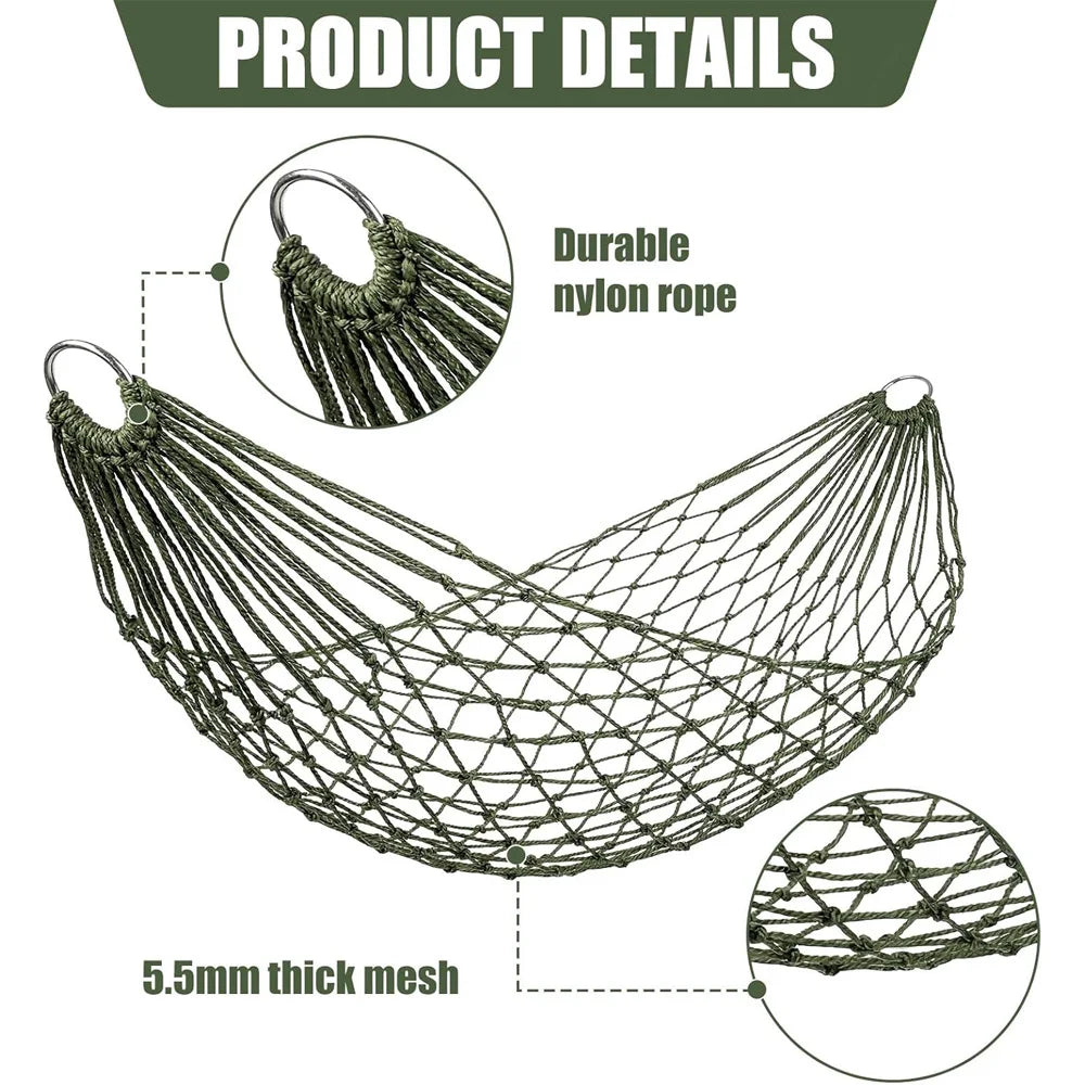 Garden Outdoor Thickened Nylon Rope Hammock Indoor Mesh Hammock Portable Simple Hammock Swing Chair Peaceful Pleasures Health and Wellness