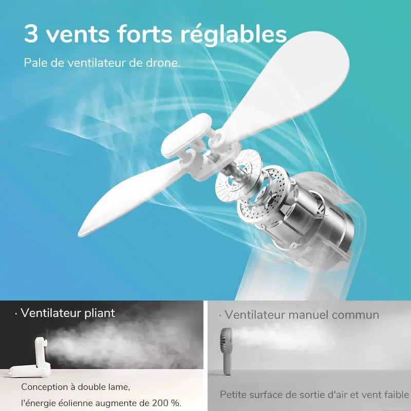 Portable Handheld Fan Mini Electric Fans USB 2000mAh Recharge Hand Held Small Pocket Fan with Power Bank Long Battery Life Peaceful Pleasures Health and Wellness