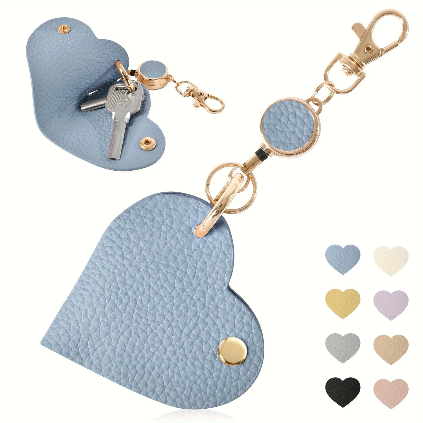 Heart-Shaped Leather Key Bag | Retractable Pull Tab Organizer