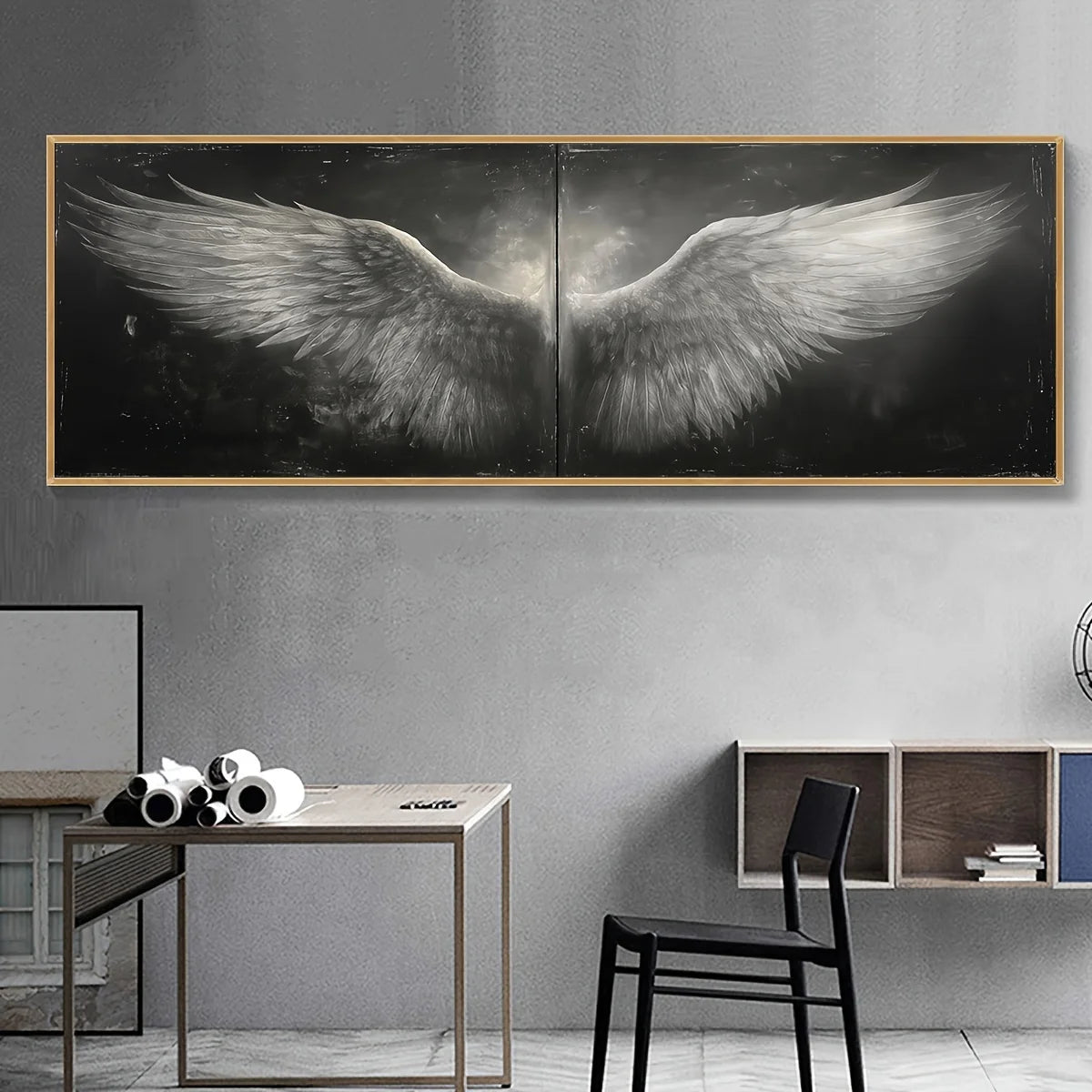 Retro Angel Wings Canvas Print | Black & White Wall Art Poster Canvas Wall Art Peaceful Pleasures Health and Wellness ZLH3484 30x90cm Unframed
