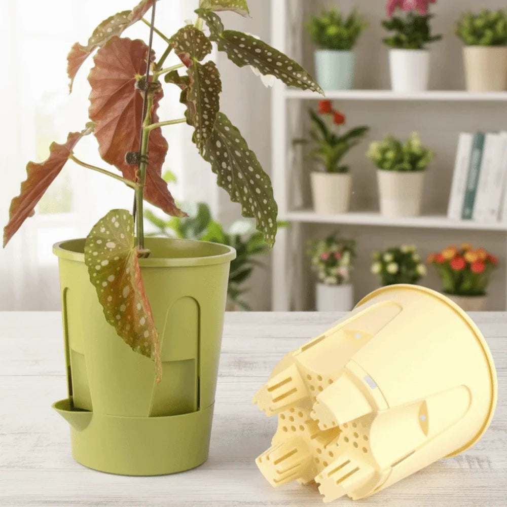 Self-Watering Plastic Flowerpot | Water Storage & Drain Holes