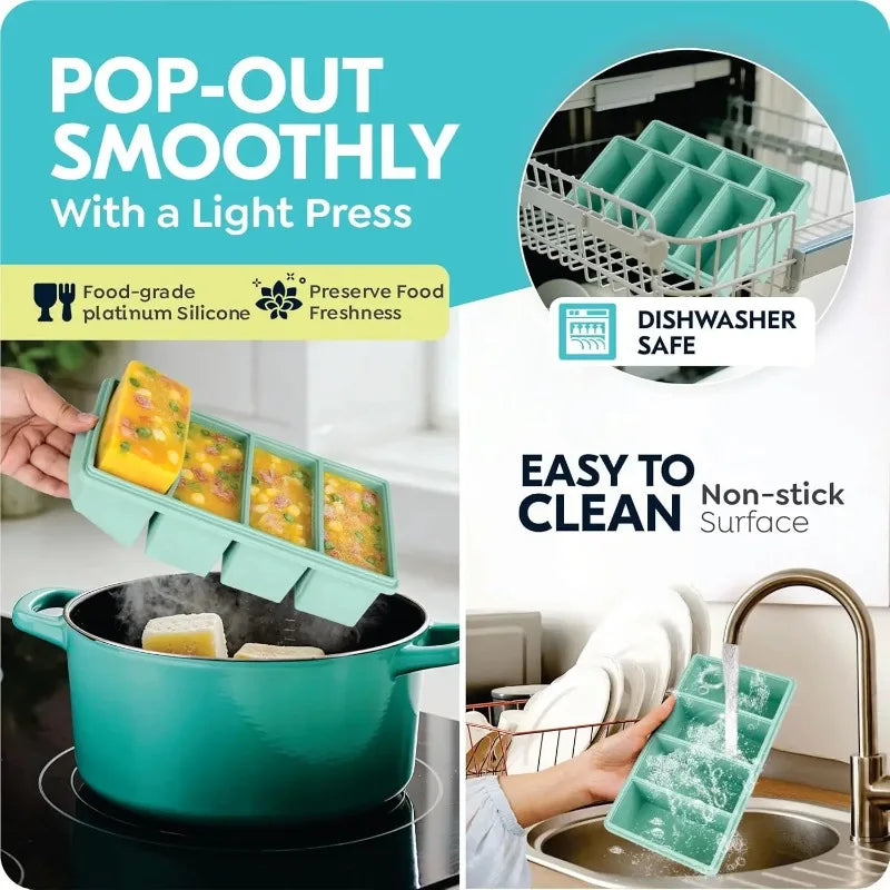 Silicone Freezer Tray with Lid | Soup Broth Ice Mold BPA-Free