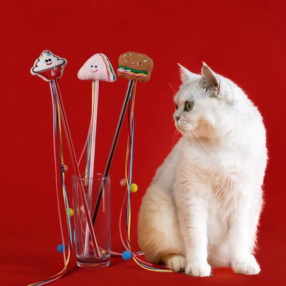 Cat Teasing Wand Plush Toy with Bell Ball – Interactive Cat Toy