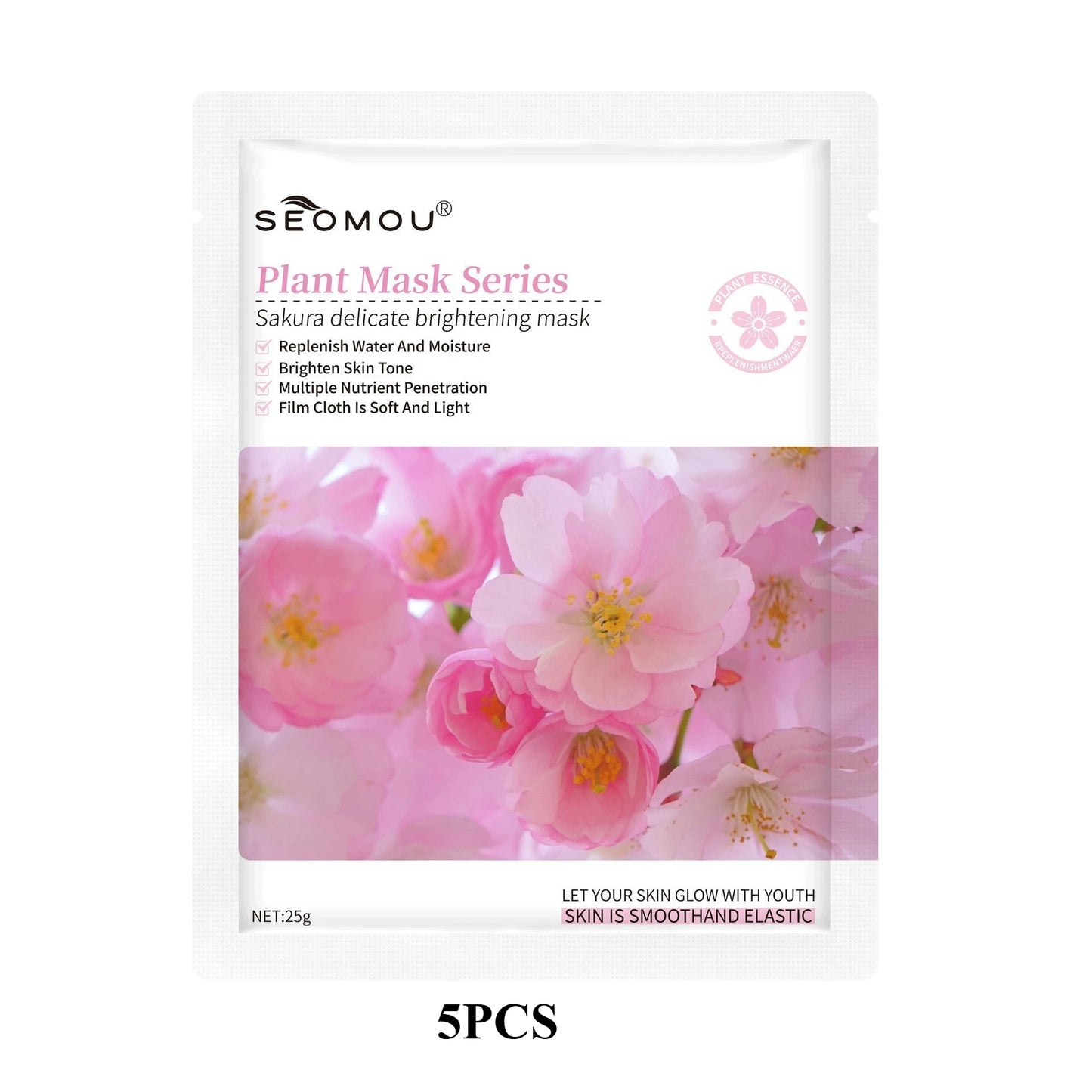 SADOER Sakura Brightening Facial Masks Moisturizing Soft And Light Hydrating Nicotinamide Lifting Firming Face Mask Skin Care Peaceful Pleasures Health and Wellness A 5PCS
