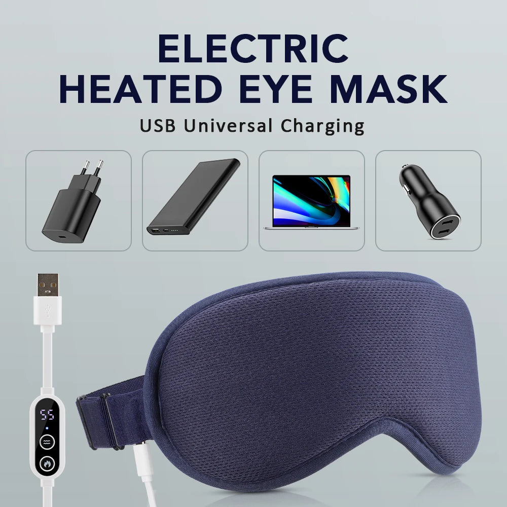 USB Charging Heated Eyemask Vibration Massage for Dry Eyes Relieve Eye Fatigue Warmth Sleep Shading Office Home Travel Eye Mask Peaceful Pleasures Health and Wellness