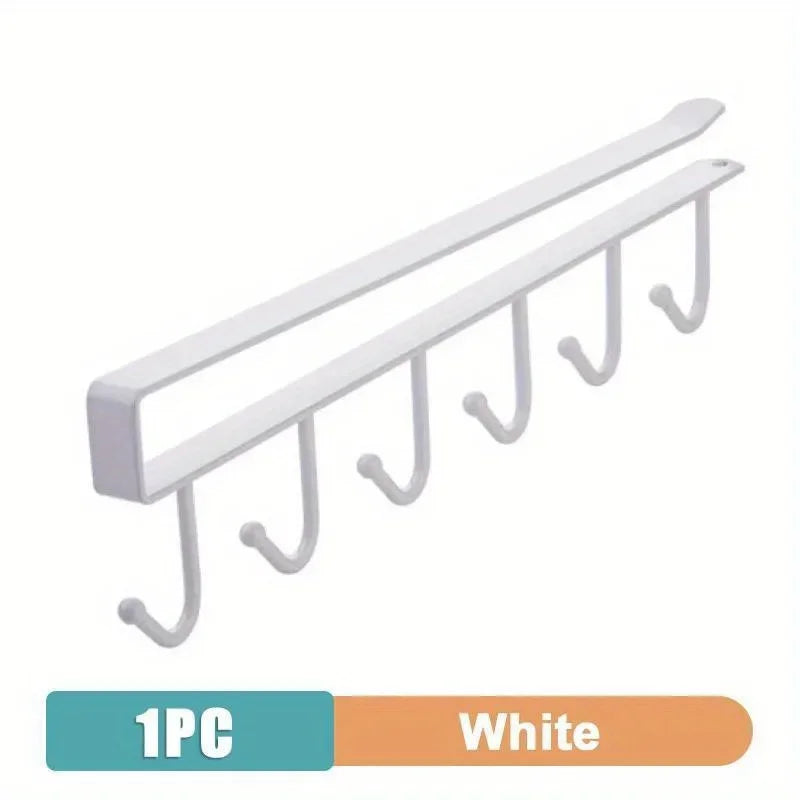 1pc Kitchen Shelf Storage Clothes Hanging Organizer Cup Holder Glass Mug Holder 6 Hooks Storage Rack 2030 Peaceful Pleasures Health and Wellness WHITE United States