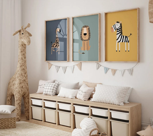 Safari Nursery Wall Art Set of 3, Boho Kids Room Prints, Colorful Jungle Animals Nursery Art, Zebra Lion Elephant Decor, Playroo Peaceful Pleasures Health and Wellness