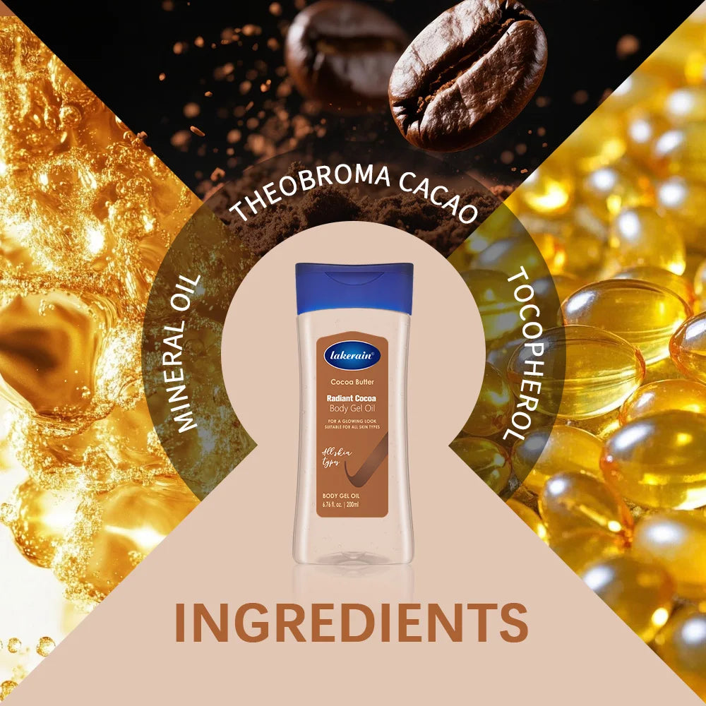 Cocoa Body Oil Gel Lakerain Moisturizer For Dry Skin Nourishing Treatment Improve Dry Patches Glowing Smooth Body Skin Care Peaceful Pleasures Health and Wellness