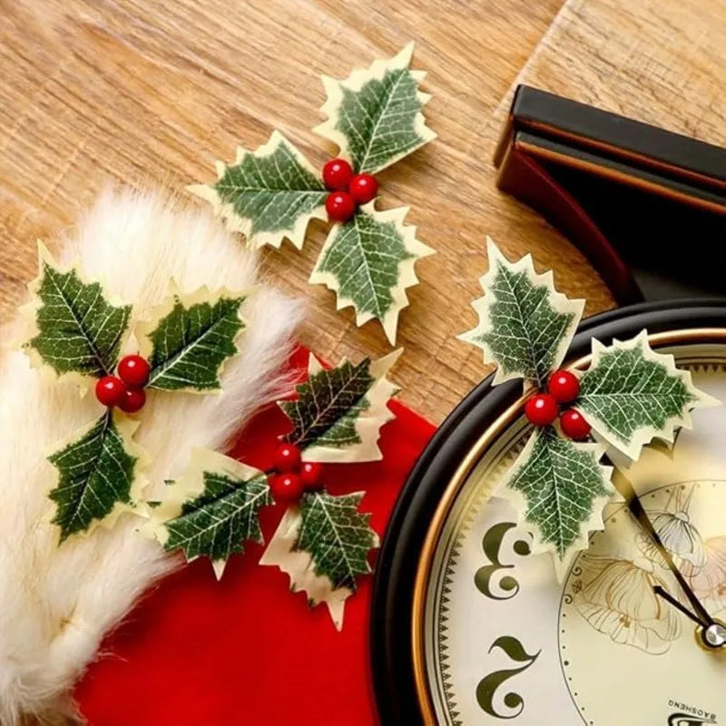 Artificial Christmas Holly Leaves & Red Berries – DIY Wreath Decor