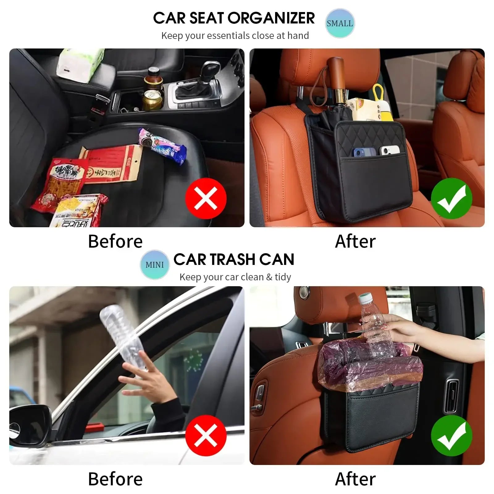 Multi-functional car seat back storage bag Leather storage bag Garbage bag Storage bag Garbage can storage for most models Peaceful Pleasures Health and Wellness