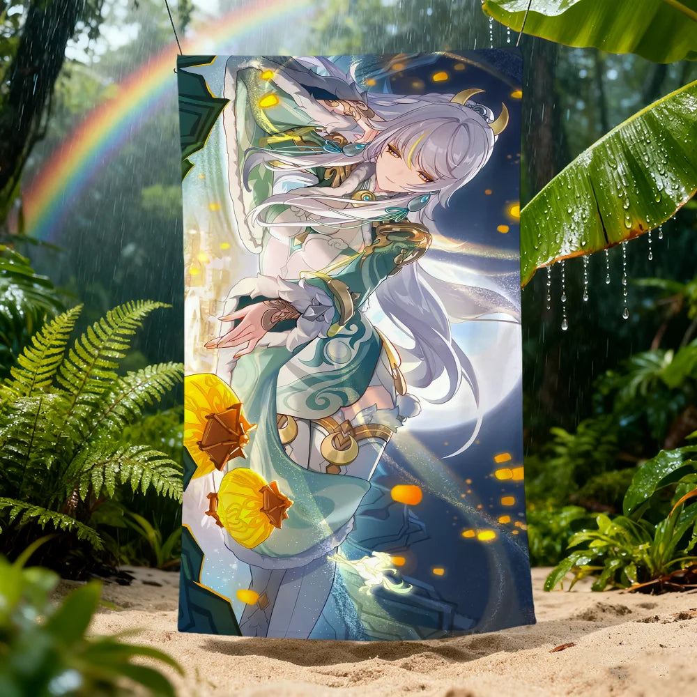 Genshin Impact Zibai Quick-Dry Beach Towel | Multi-Size Quick-Dry Beach Towel Peaceful Pleasures Health and Wellness