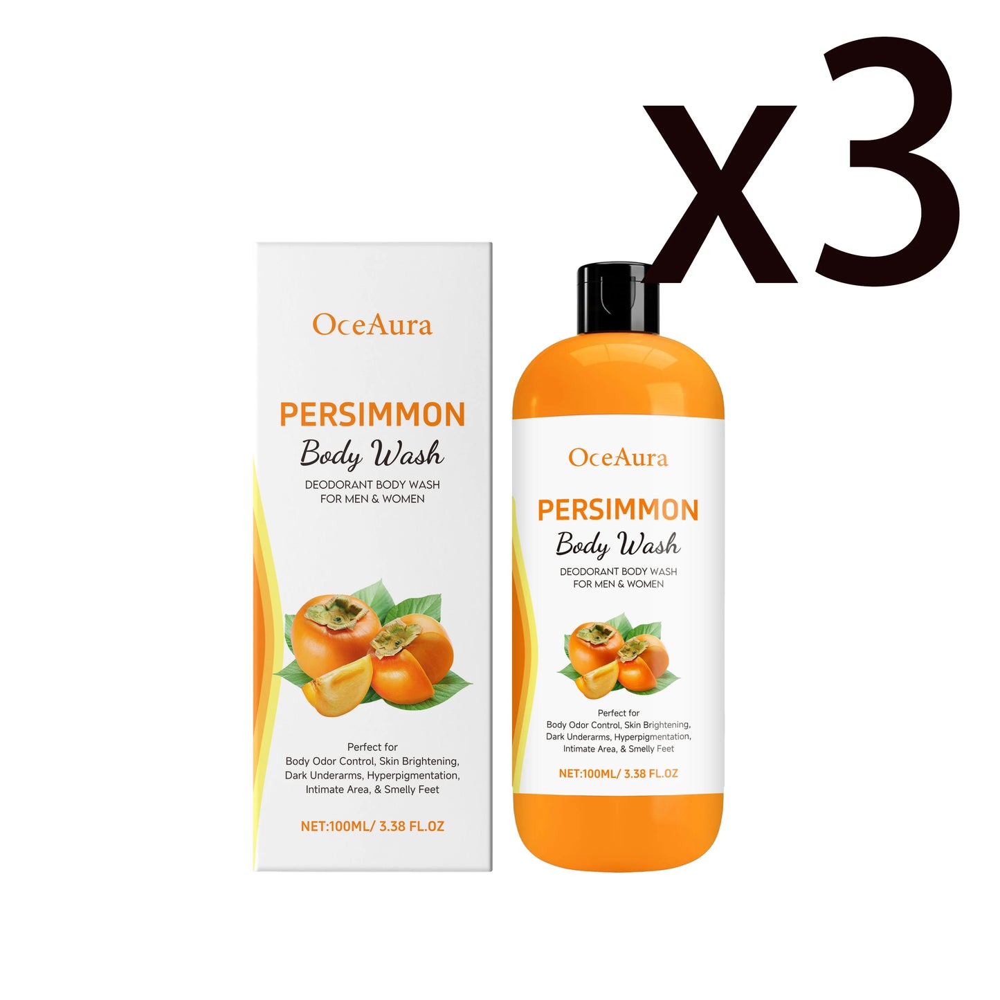 OceAura Persimmon Fresh Shower Gel | Deep Clean Body Wash 100ml