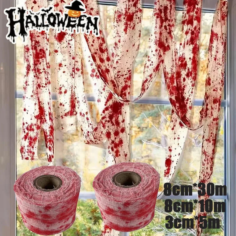 Bloody Gauze Strip Roll & Caution Tape Halloween Haunted House Prop