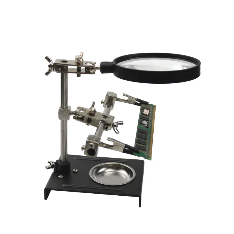 Iron Frame Bracket Maintenance Circuit Board Magnifying Glass, 3 Hand Welded 90Mm Lens, 6X Magnification Peaceful Pleasures Health and Wellness