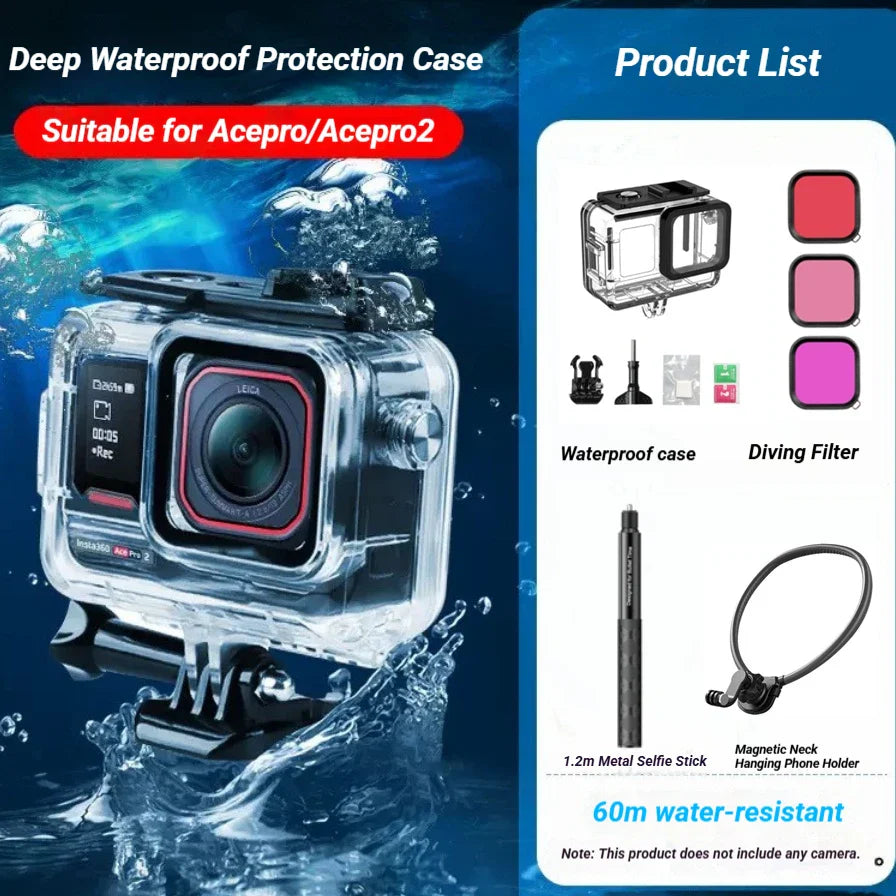 Waterproof Housing for Insta360 Ace Pro 2 – 60M Dive Kit