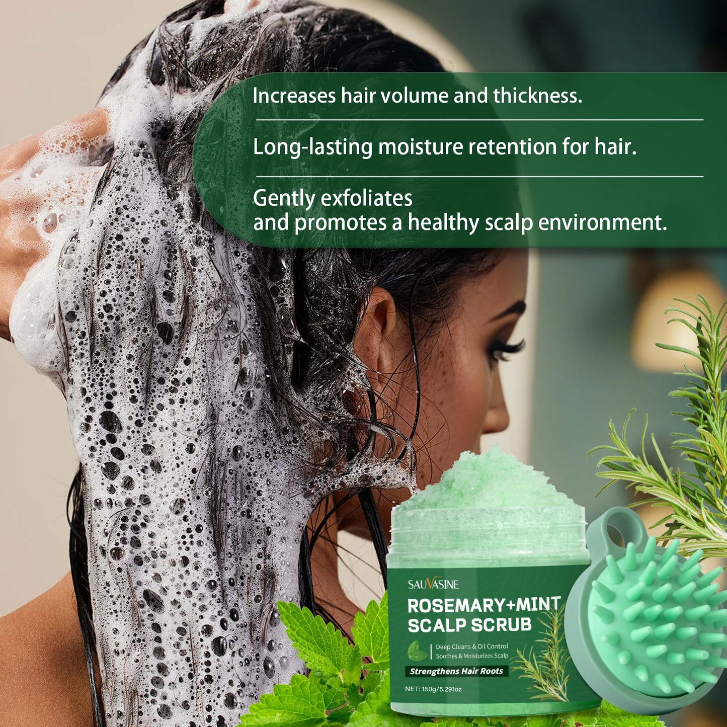 Rosemary Mint Scalp Scrub, Deep Cleansing Refreshing Oil Control, Rosemary Shampoo for Strengthens Hair Nourishing Scalp,150g Peaceful Pleasures Health and Wellness