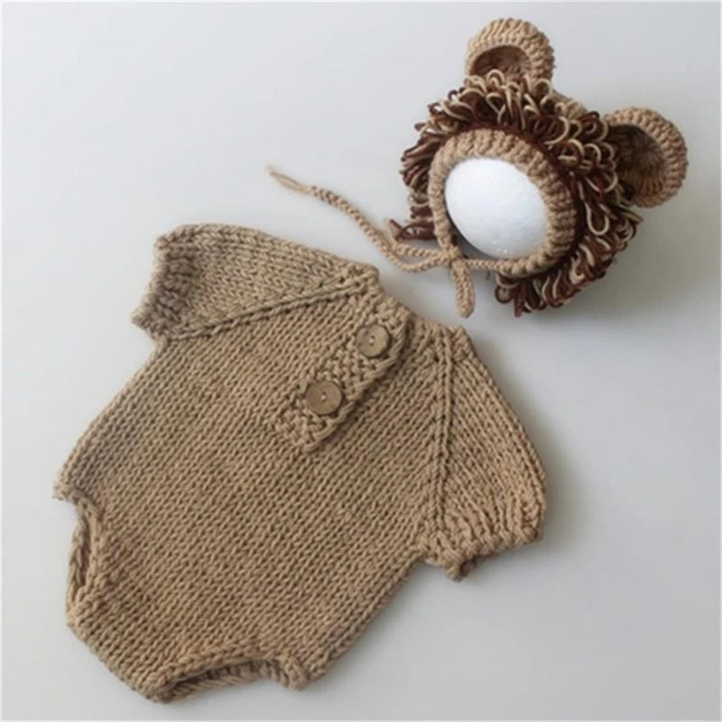 Newborn Baby Lion Costume Photo Props – Hat & Jumpsuit Set