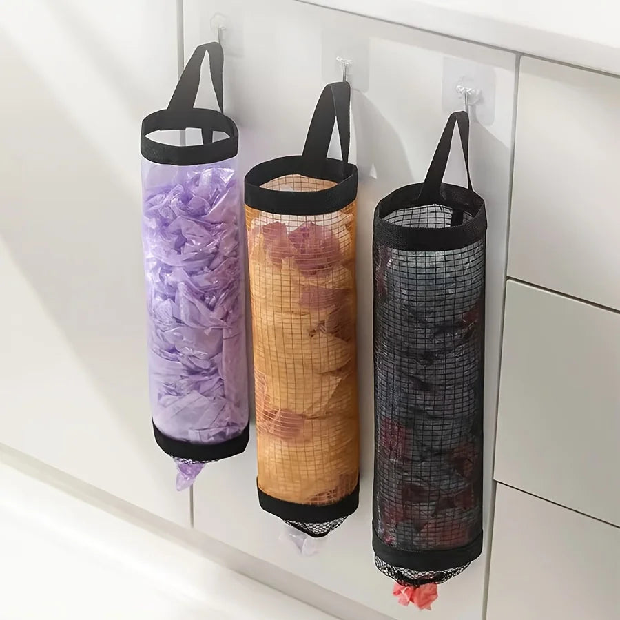 2-Pack Wall-Mounted Foldable Mesh Plastic Bag Holder & Dispenser