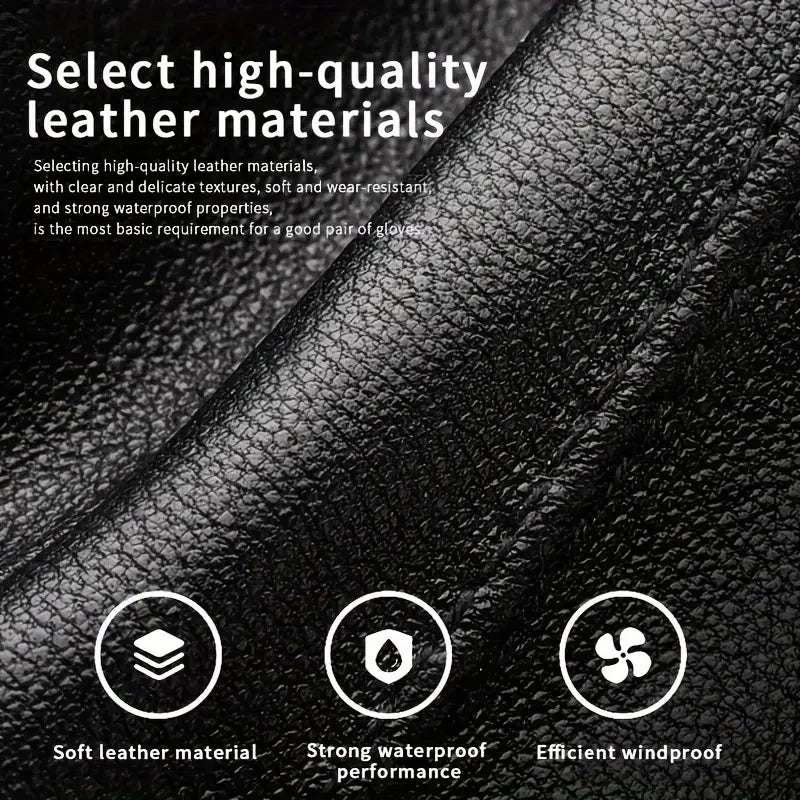 Autumn and Winter Black Gloves Men's One Pair PU Leather With Velvet Lining Gloves Waterproof for Motorcycle Riding Peaceful Pleasures Health and Wellness