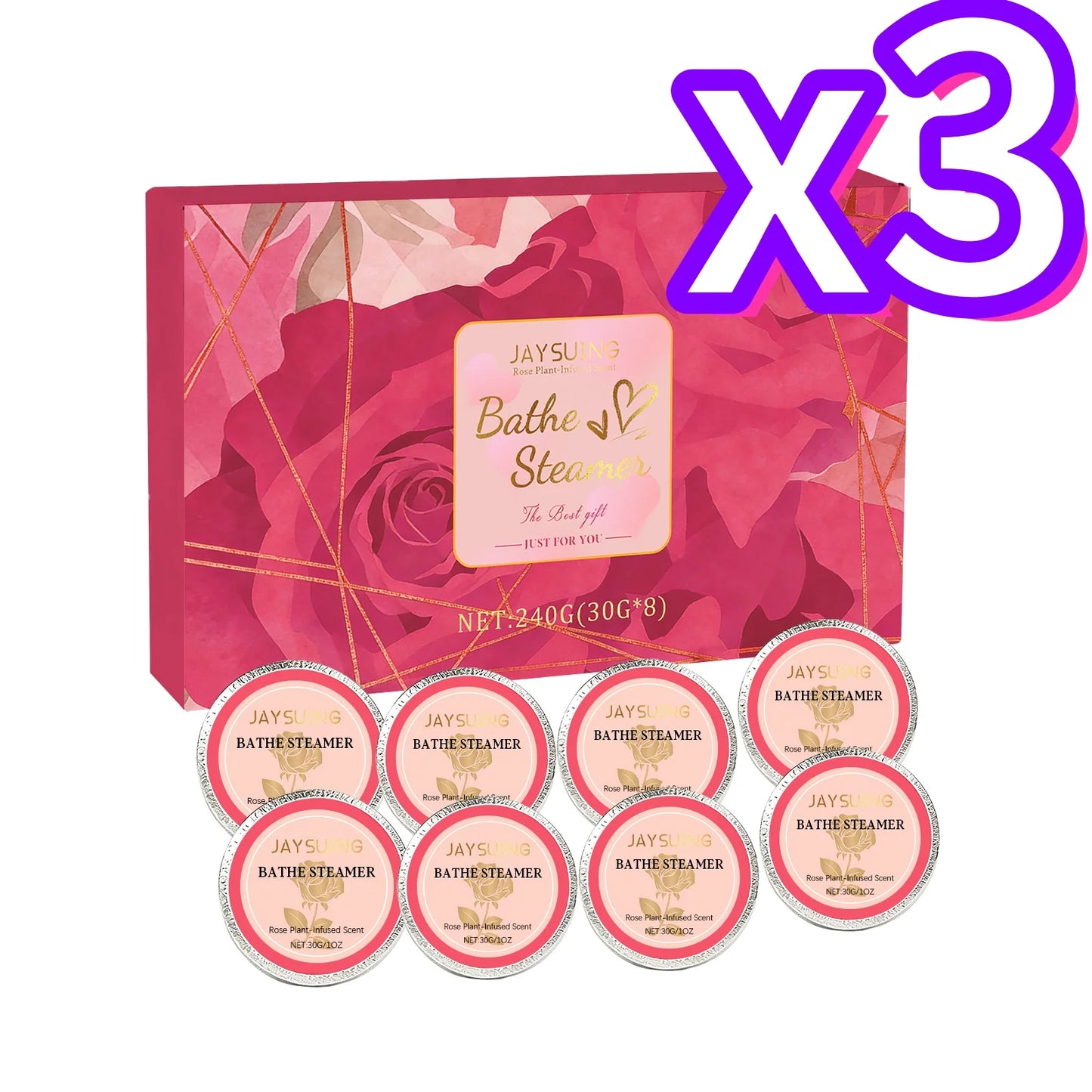 Jaysuing Rose Shower Aromatherapy Tablets for Relaxation Peaceful Pleasures Health and Wellness 8pcs Boxed X 3PCS ROSE