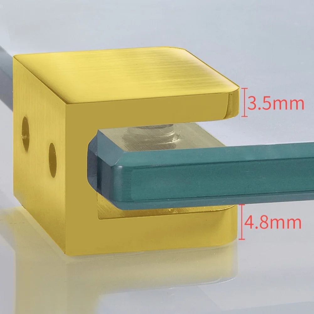 1X Sturdy Brass Glass Clamp Secure Bath Shelf&wine Cabinet Gold