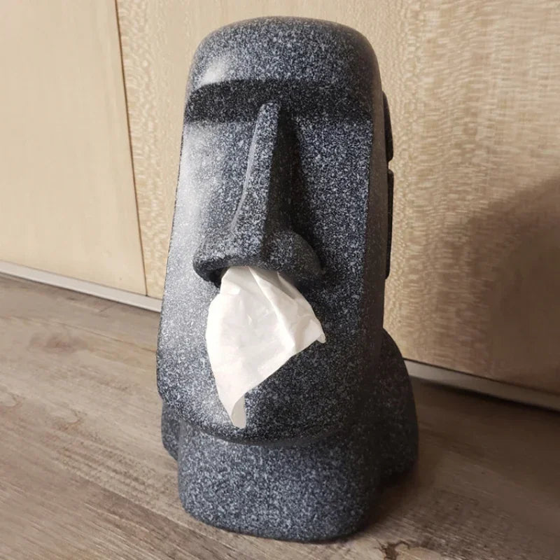 Hot Sale Tissue Box Cover Easter Island Resin Stone Figurine Tissue Box Indoor Home Restaurant Office Decoration Craft Ornament Peaceful Pleasures Health and Wellness