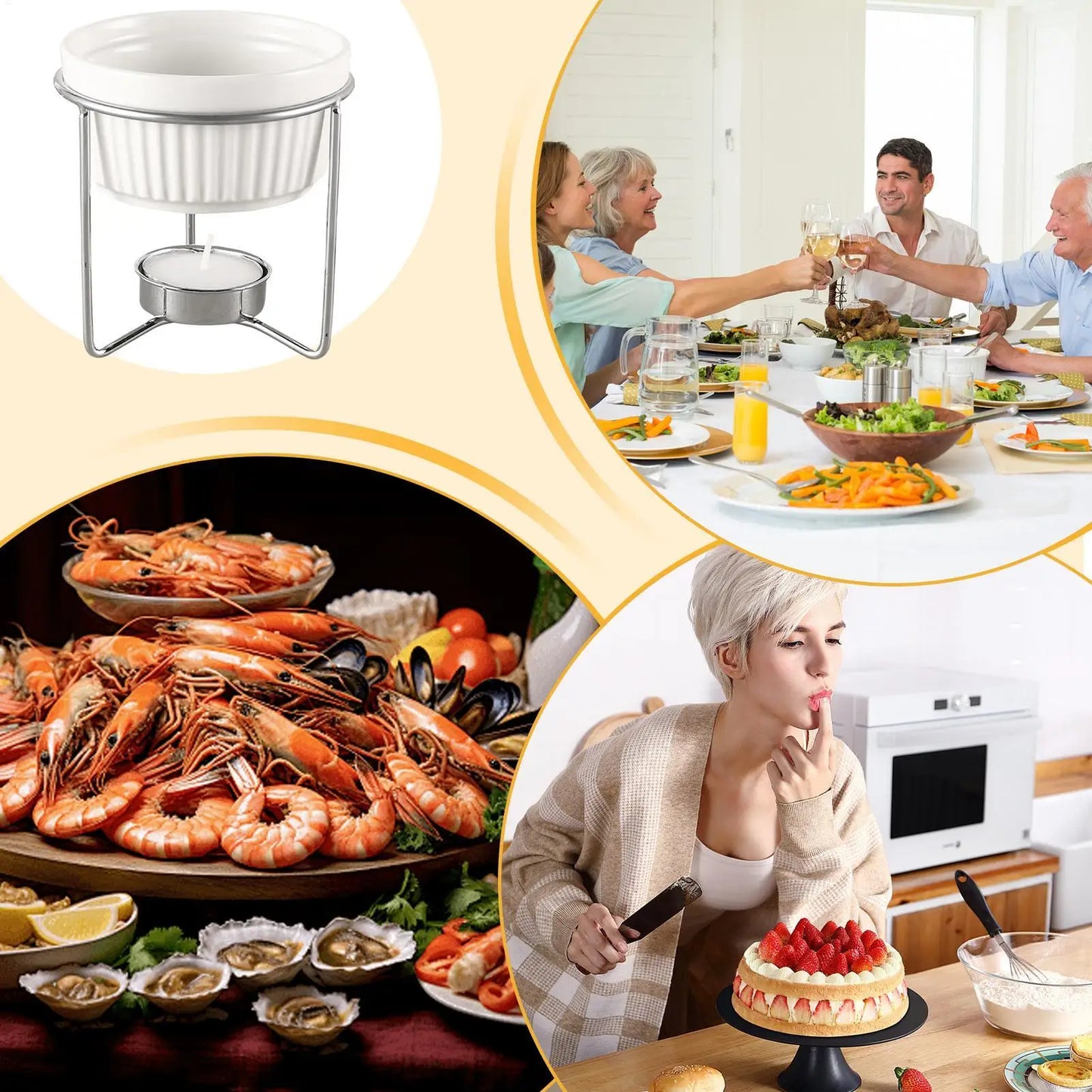 Ceramic Butter Melter & Fondue Pot – Cordless Cheese Warmer Set