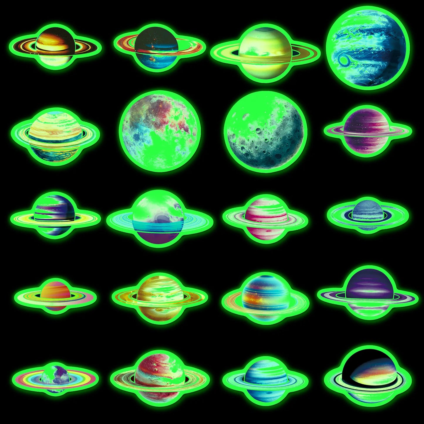 Bview Art Glow-in-the-dark Planet Stickers Luminous Decals Phone