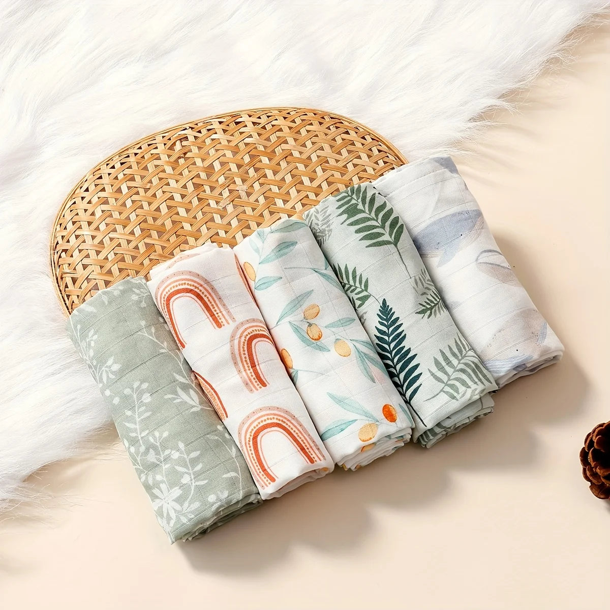 HappyFlute Bamboo Muslin Burp Cloths 60x60cm | 5-Pack Baby